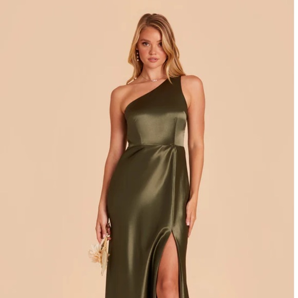 Satin Olive One Shoulder Bridesmaid Dress XS - Picture 2 of 6